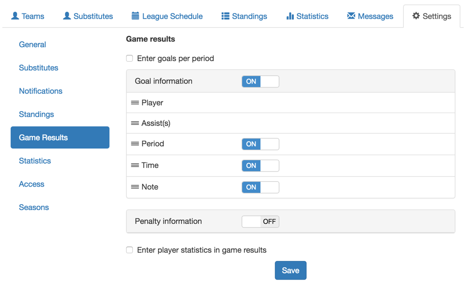 Configuration des statistiques de votre ligue.