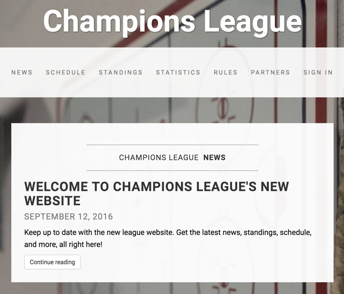 Example of a league website.