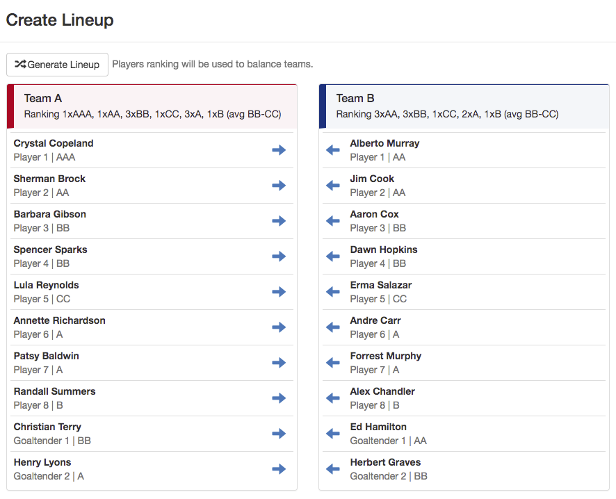Easily create your game lineup