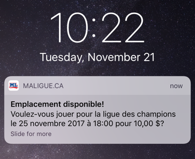 Notification pour remplacer dans une partie