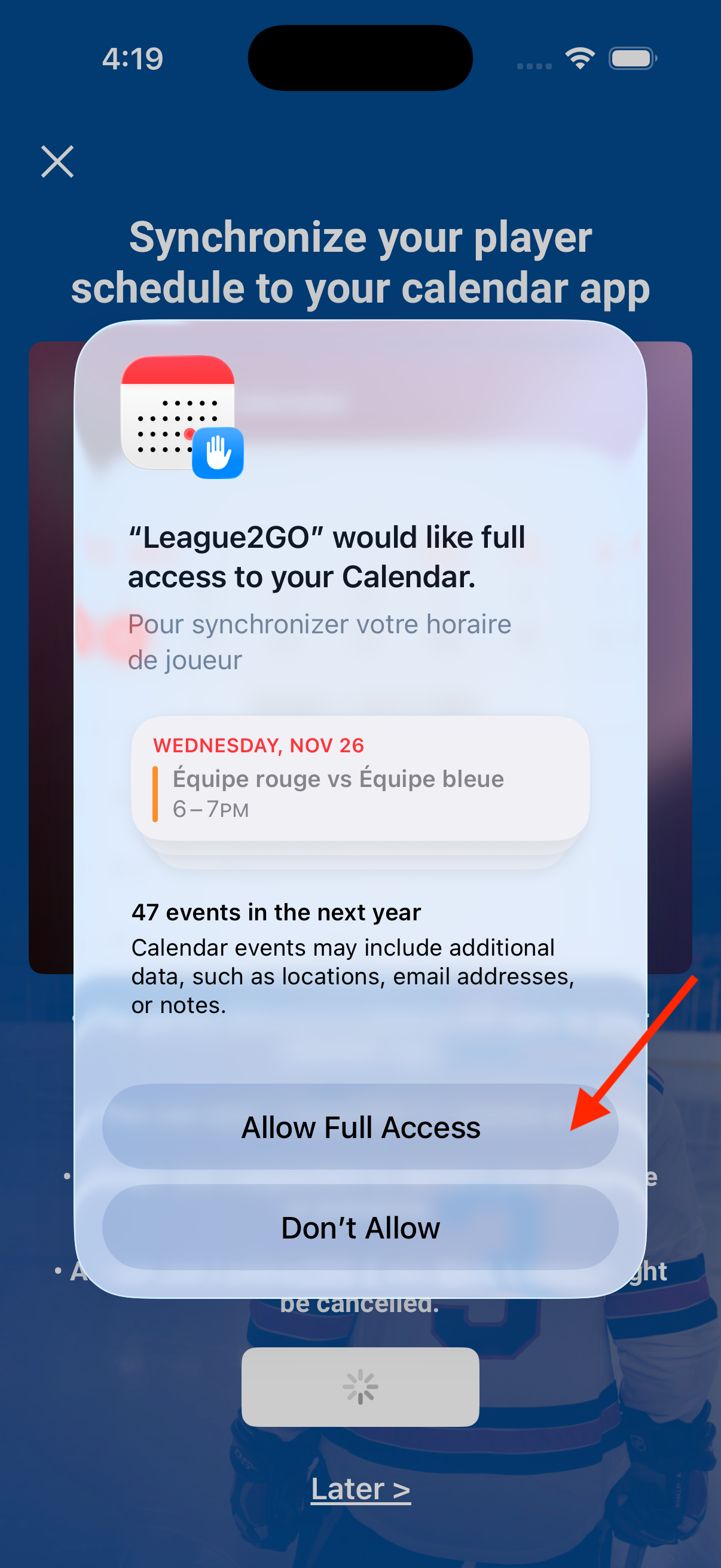 Calendar permission ios