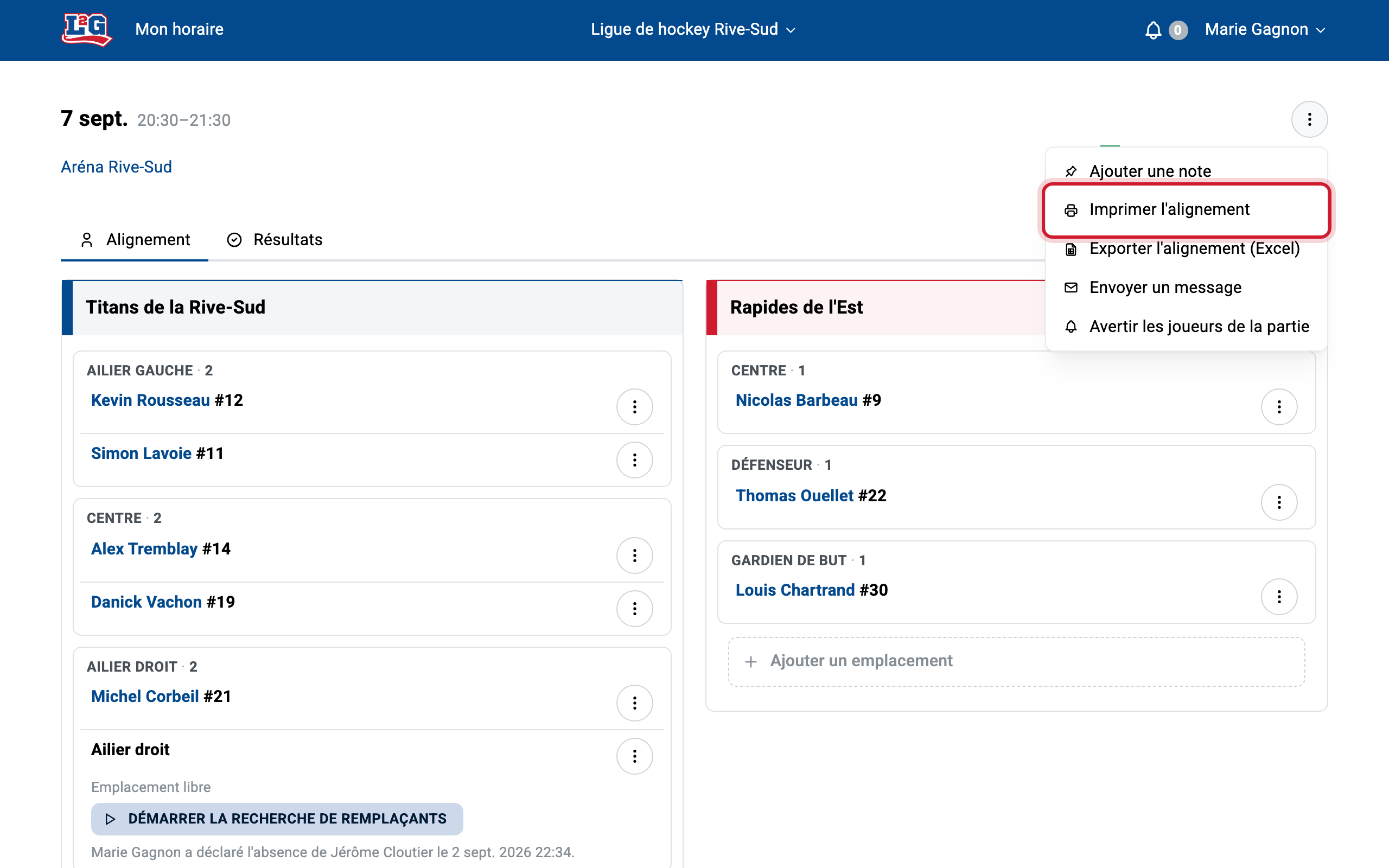 Imprimer l'alignement se trouve dans le menu de la partie (le bouton rond en haut de la page de la partie) et ouvre une feuille d'alignement optimisée pour l'impression dans la boîte d'impression de votre navigateur.