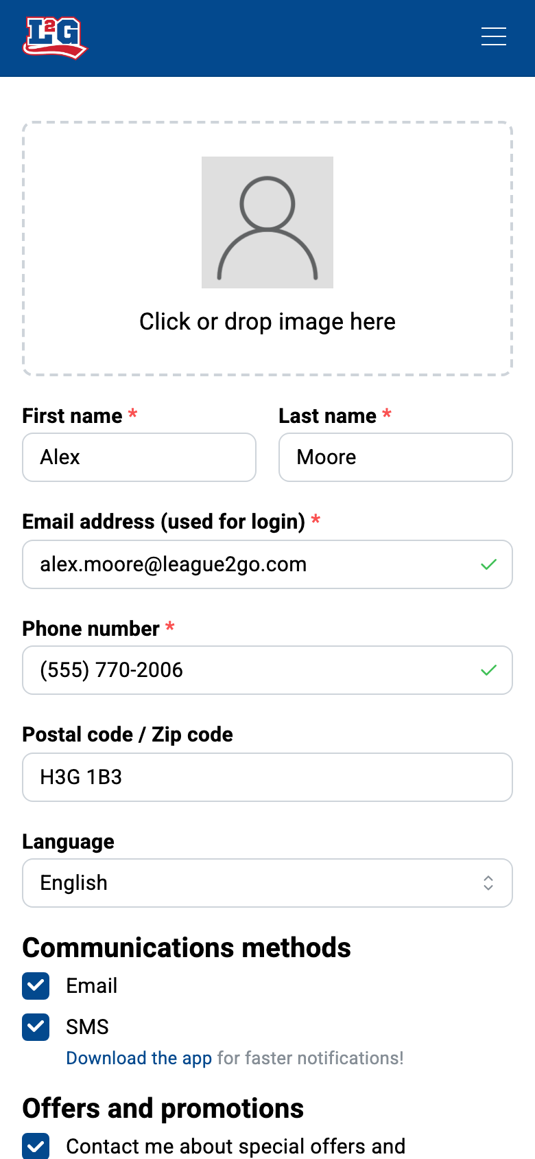 Your profile: photo and contact information; notification preferences are further down the page