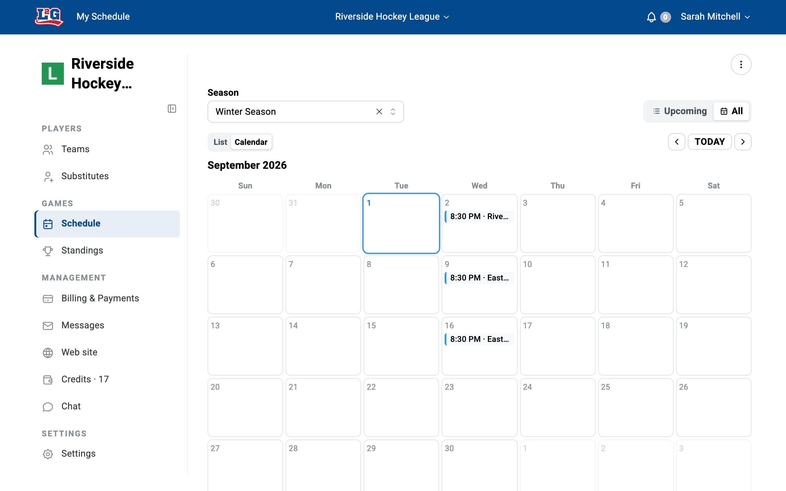 The league calendar