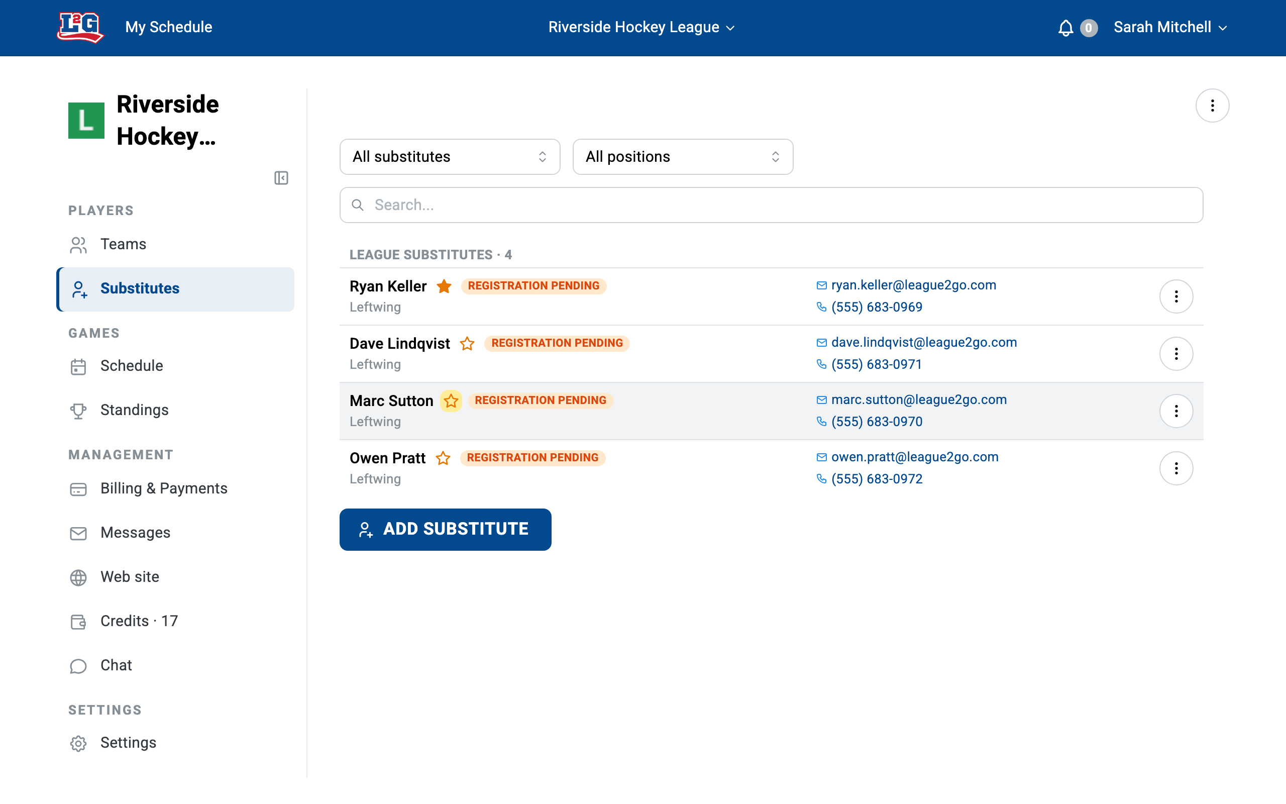 The Substitutes tab